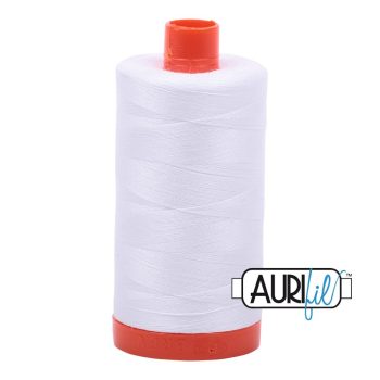 50wt Aurifil White 100% Cotton Mako Thread