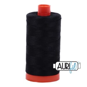 50wt Aurifil Black 100% Cotton Mako Thread